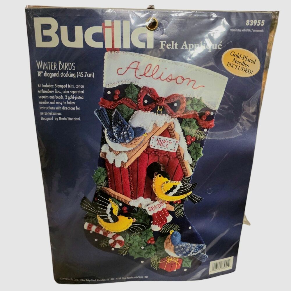 Bucilla Winter Birds Felt Applique Stocking KIT 83955 Christmas Holiday Sealed